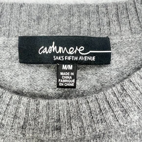 Saks Fifth Avenue Cashmere Grey Long Sleeve Zipper Accent Size M - Picture 4 of 6
